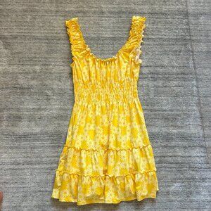 Urban Outfitters Lizzy Yellow Floral Smocked Mini Dress